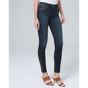 White House Black Market faux leather trim skinny